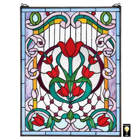 DESIGN TOSCANO Tulip Treasure Tiffany-Style Stained Glass Window TF26318